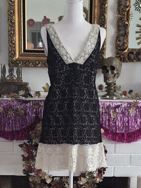 Black And Ivory Crochet Lace Babydoll Dress